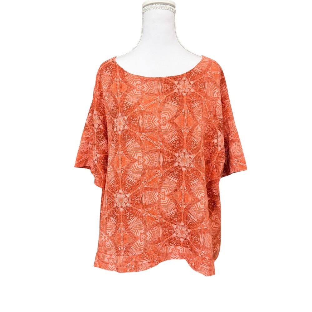 Linen Oversized Boxy Top Size M Orange Italy Coastal Grandma Colorful Resort